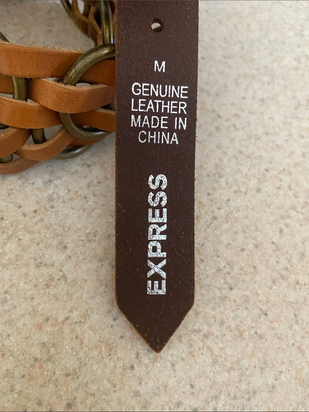 Express Brown Genuine Leather Ring Belt Size Medium Y2K Boho